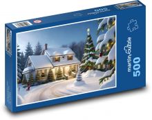 Dům ve sněhu Puzzle 500 dílků - 46 x 30 cm