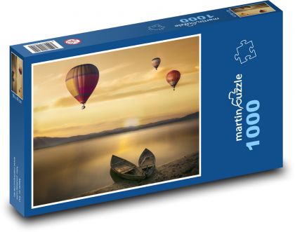 Latające balony - jezioro, łódki - Puzzle 1000 elementów, rozmiar 60x46 cm