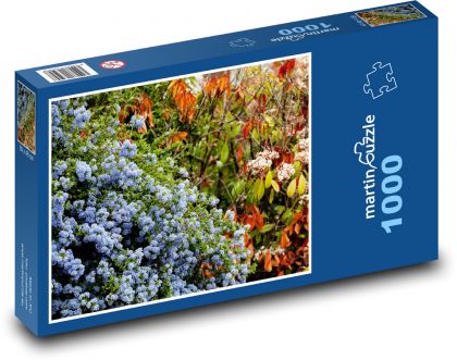 Kvety na záhrade - modré kvety, jar - Puzzle 1000 dielikov, rozmer 60x46 cm