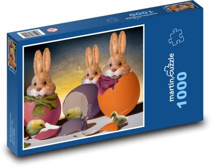 Velikonoční zajíček - velikonoční vejce, dekorace - Puzzle 1000 dílků, rozměr 60x46 cm