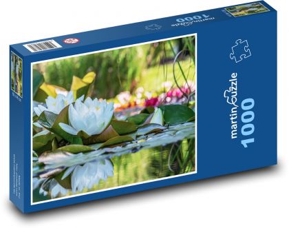 Biela lekná - kvitnúce rastliny, rybník - Puzzle 1000 dielikov, rozmer 60x46 cm