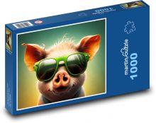 Pig - animal, glasses Puzzle 1000 pieces - 60 x 46 cm 