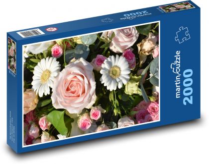 Květiny - sedmikrásky, růže - Puzzle 2000 dílků, rozměr 90x60 cm