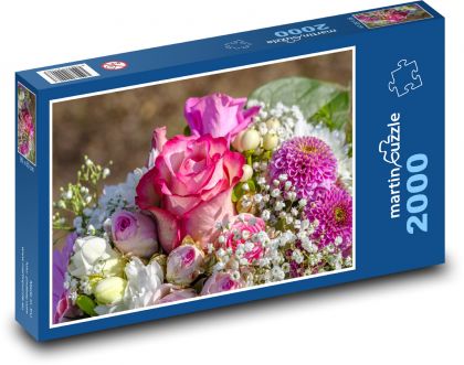 Kytice růží - růžový květ, dárek - Puzzle 2000 dílků, rozměr 90x60 cm