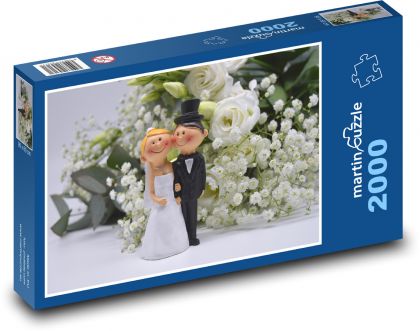 Ženích a nevesta - svadobné dekorácie, kytice - Puzzle 2000 dielikov, rozmer 90x60 cm 