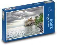 Hrad u jezera - Švýcarsko, jezero Puzzle 2000 dílků - 90 x 60 cm
