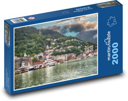 Město v Norsku - Bergen, krajina - Puzzle 2000 dílků, rozměr 90x60 cm
