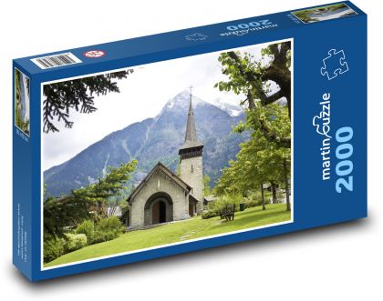 Kostel - hory, krajina - Puzzle 2000 dílků, rozměr 90x60 cm