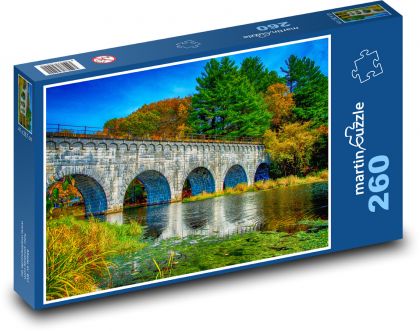 Jesień, rzeka, most - Puzzle 260 elementów, rozmiar 41x28,7 cm