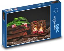 Tulipány - svíčka, jaro Puzzle 260 dílků - 41 x 28,7 cm