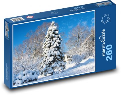 Zima - śnieg, drzewa - Puzzle 260 elementów, rozmiar 41x28,7 cm