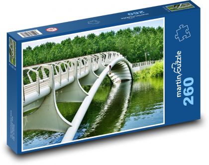 Most - konstrukcja stalowa, rzeka - Puzzle 260 elementów, rozmiar 41x28,7 cm