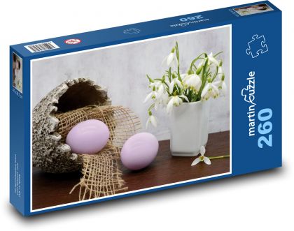 Velikonoční vejce - dekorace, sněženka - Puzzle 260 dílků, rozměr 41x28,7 cm