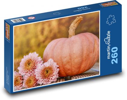 Jesenná dekorácia - tekvica, kvetina - Puzzle 260 dielikov, rozmer 41x28,7 cm