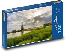 Holandsko - větrný mlýn Puzzle 130 dílků - 28,7 x 20 cm