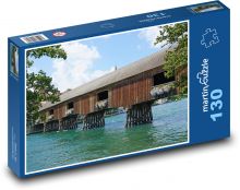 Drevený most - Rýn, rieka Puzzle 130 dielikov - 28,7 x 20 cm 