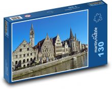 Gent - Belgie, domy u řeky Puzzle 130 - 28,7x20 cm