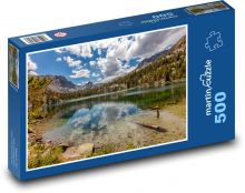 Hory, jezero, příroda Puzzle 500 dílků - 46 x 30 cm