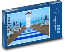 Modrobílá pláž Sicílie Puzzle 500 - 46x30 cm