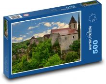 Kamenný kostel nad údolím s věží Puzzle 500 dílků - 46 x 30 cm