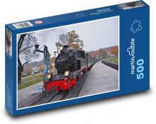 Lokomotywa parowa - pociąg, tory Puzzle 500 elementów - 46x30 cm