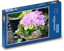 Růžové květy - hortenzie, jablka Puzzle 500 - 46x30 cm