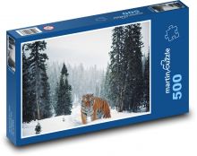 Tiger v snehu - lesná krajina, stromy Puzzle 500 dielikov - 46 x 30 cm 