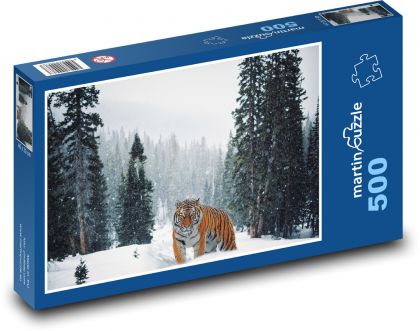Tiger v snehu - lesná krajina, stromy - Puzzle 500 dielikov, rozmer 46x30 cm 