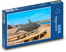 Rzeźba - kamienie, delfiny Puzzle 500 elementów - 46x30 cm