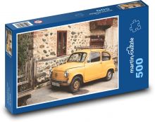 Retro auto - žluté, dům Puzzle 500 - 46x30 cm