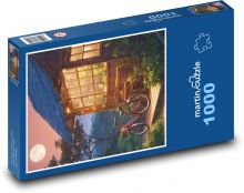 Kolo u chaty v noci Puzzle 1000 dílků - 60 x 46 cm