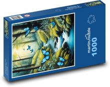 Modří motýli v lese Puzzle 1000 dílků - 60 x 46 cm