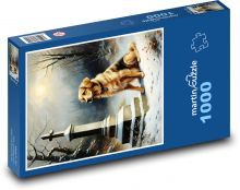 Pes sedící u kříže Puzzle 1000 dílků - 60 x 46 cm