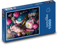 Ptáci v květinách Puzzle 1000 dílků - 60 x 46 cm