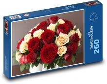 Kytice růží - květina, červené květy Puzzle 260 dílků - 41 x 28,7 cm