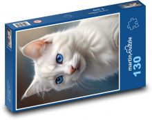 Bílá kočka s modrýma očima Puzzle 130 dílků - 28,7 x 20 cm