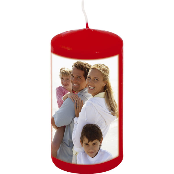 Candle - red colour, gift with a photo of grandchildren for your granny