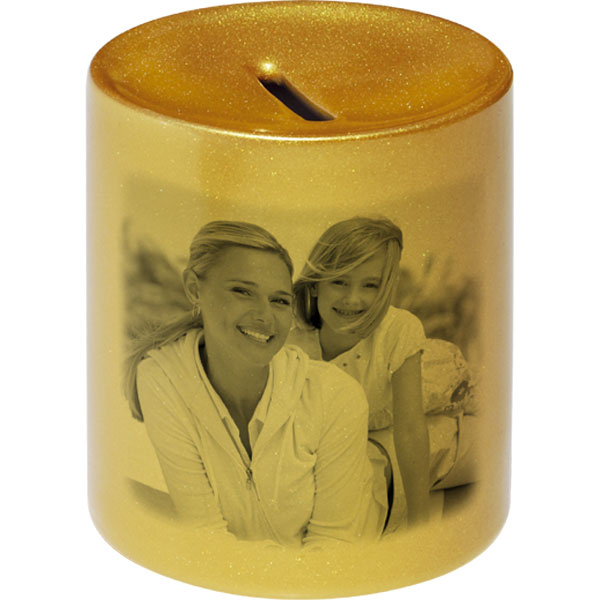 Money box gold for metal coins - 1x print, a gift for children for pocket money