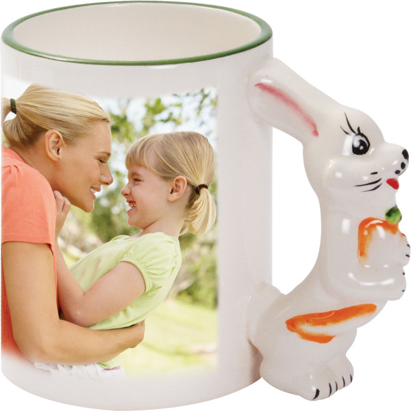 Mug with a bunny-shaped handle - 1x print for a right-hander, an Easter gift 