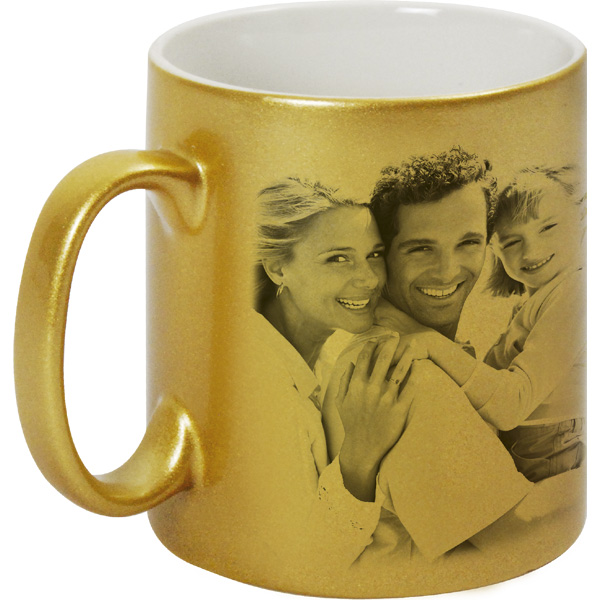 Metallized gold mug - 1x print for a left-hander, a mug from a photo as a gift