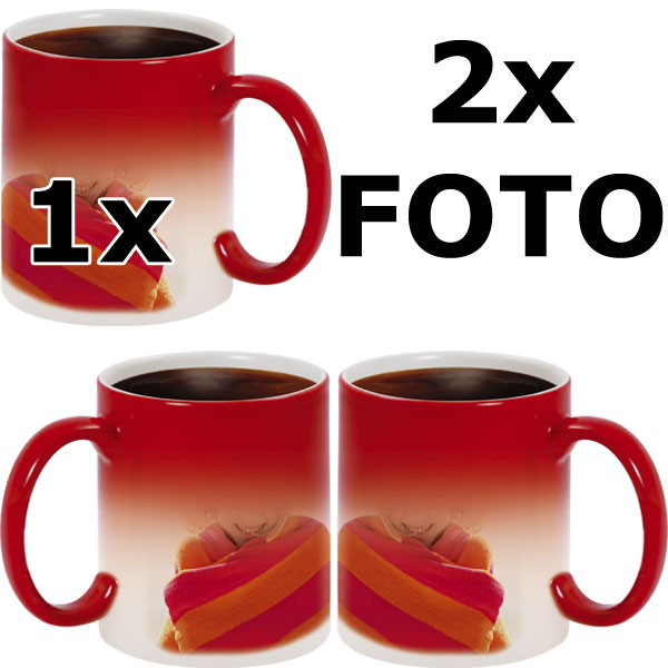 Red MAGIC mug - 2x prints (a photo on the right and on the left from the handle)