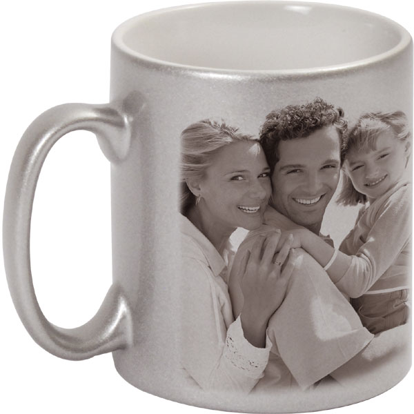 Metallized silver mug - 1x print for a left-hander, a photo gift for your aunt