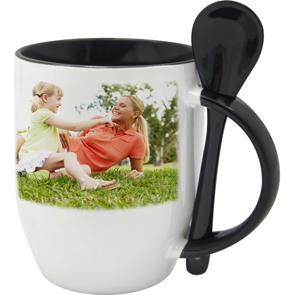 White mug with black interior and a spoon - 1x print, a mug with for daddy