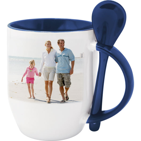 White mug with blue interior and a spoon - 1x print, a gift for doctors