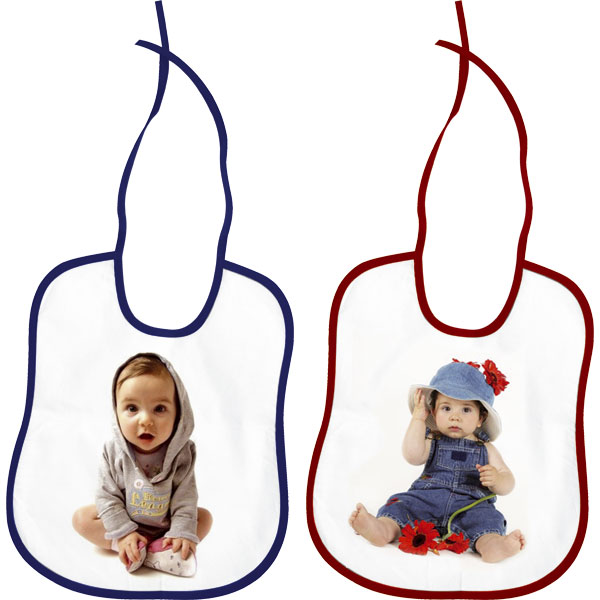 Foto-Kinderlätzchen - weiß, aus 100% Baumwolle, mit blauem oder rotem Rand