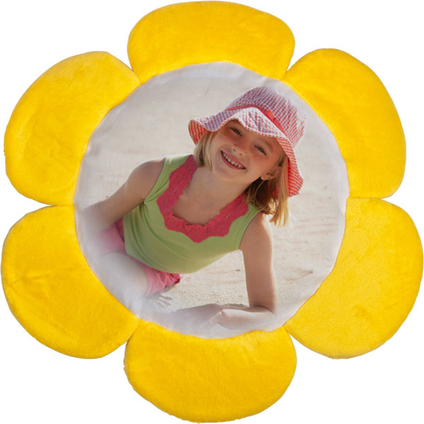 Foto-Kissen in Form einer Sonnenblume - gelb, aus 100% Polyester, Ø 41 cm 