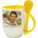 White mug with yellow interior and a spoon - 1x print, a gift Women’s Day 