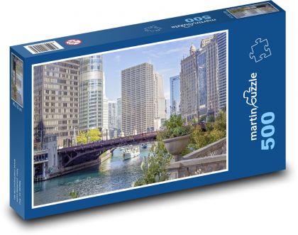 Řeka - Chicago, domy - Puzzle 500 dílků, rozměr 46x30 cm