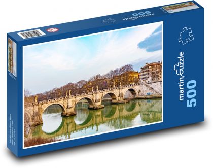Ancient bridge - river, houses - Puzzle of 500 pieces, size 46x30 cm 