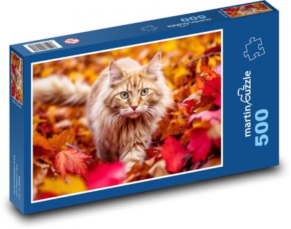 Kočka lezoucí v podzimním listí - puzzle 500 dílků